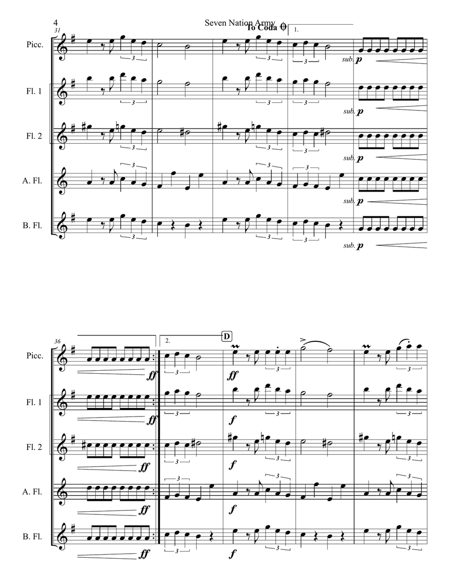 Seven Nation Army Seven Nation Army Flute Choir scores gallery preview page 5