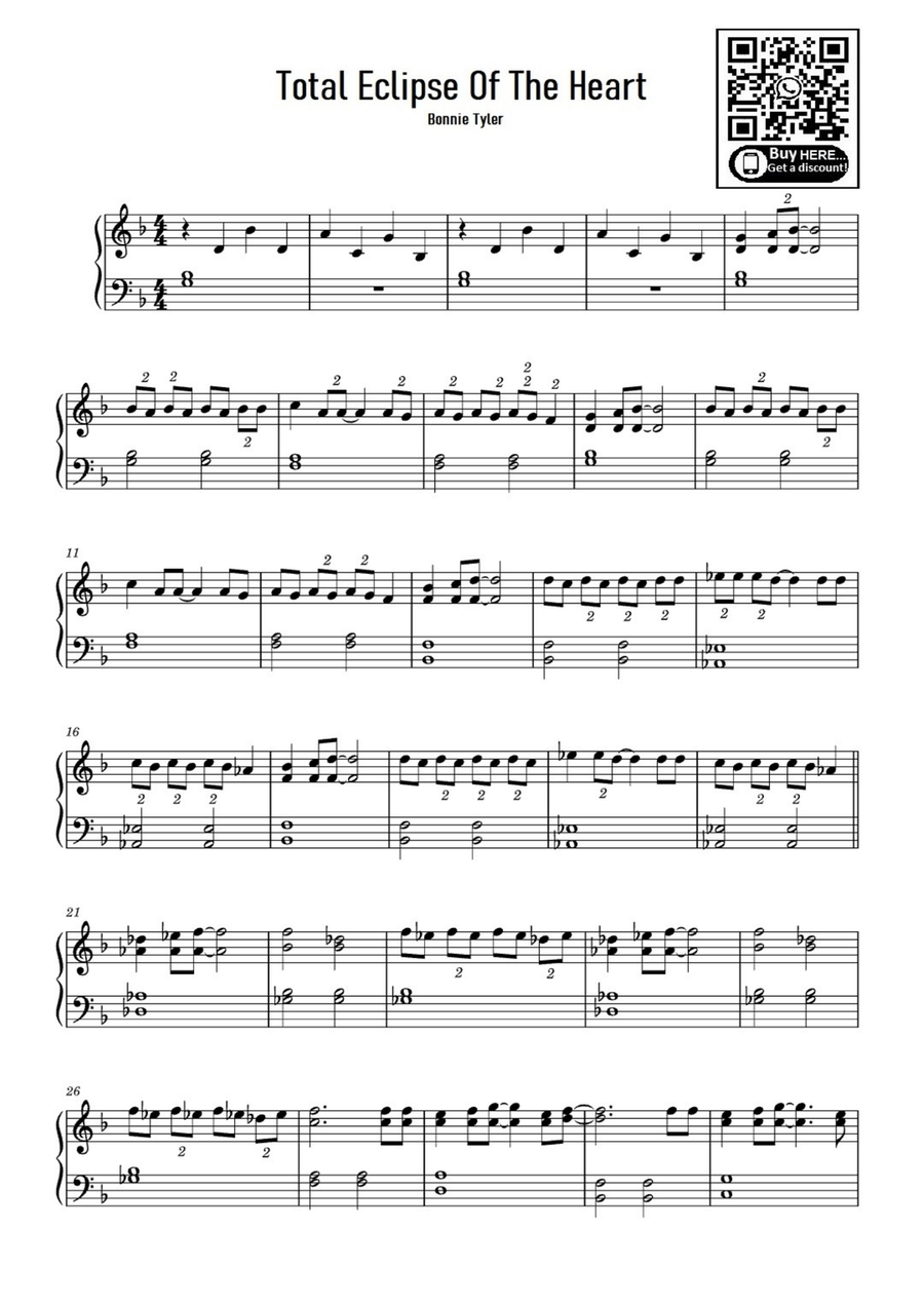 Total Eclipse Of The Heart Easy Piano scores gallery preview page 1