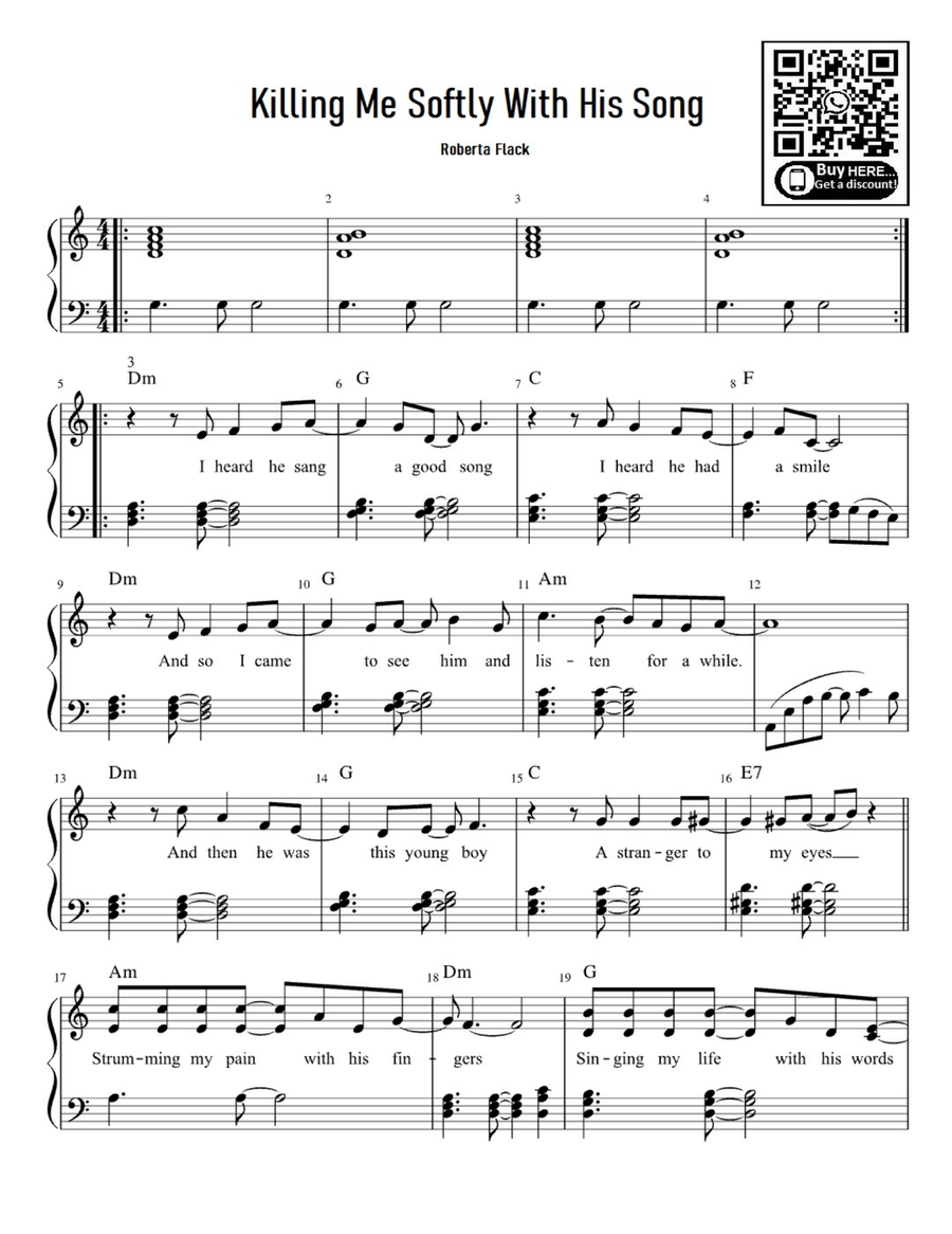 Killing Me Softly With His Song Easy Piano scores gallery preview page 1