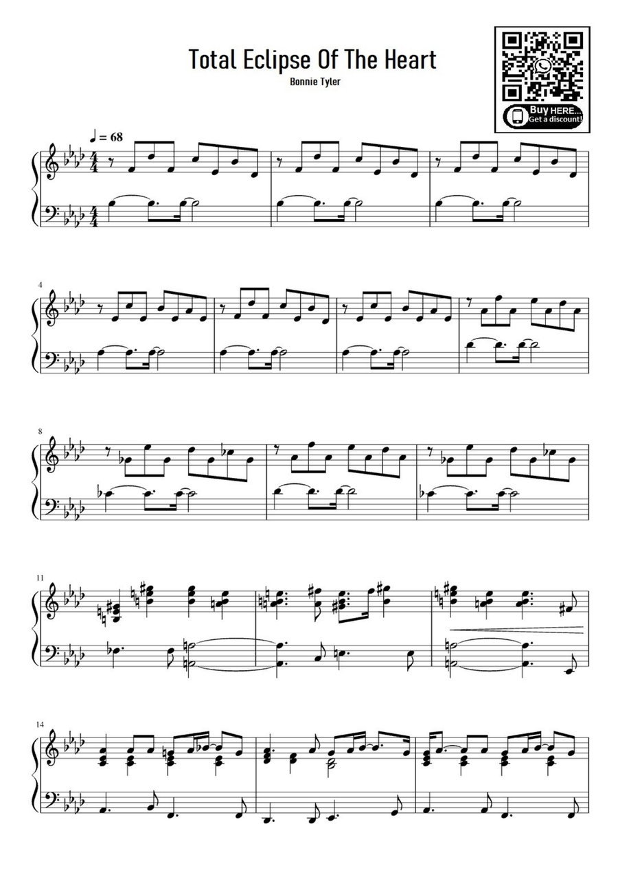Total Eclipse Of The Heart Easy Piano scores gallery preview page 1