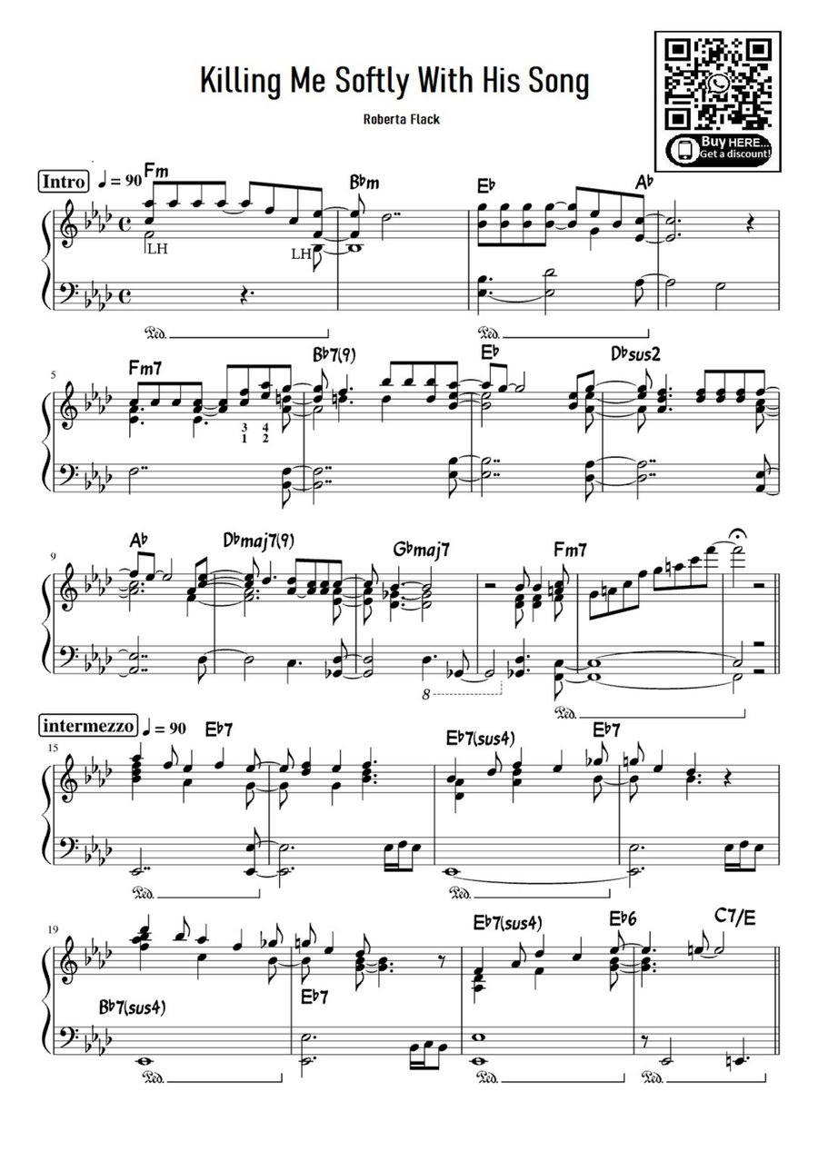 Killing Me Softly With His Song Easy Piano scores gallery preview page 1