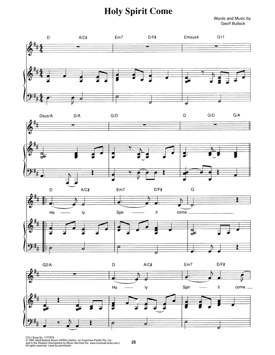 Holy Spirit Come Holy Spirit Come Piano, Vocal scores gallery preview page 1