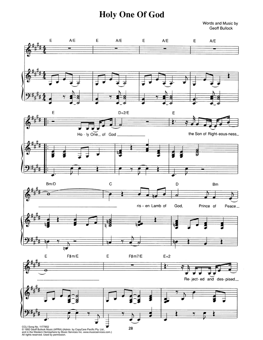 Holy One Of God Holy One Of God Piano, Vocal scores gallery preview page 1