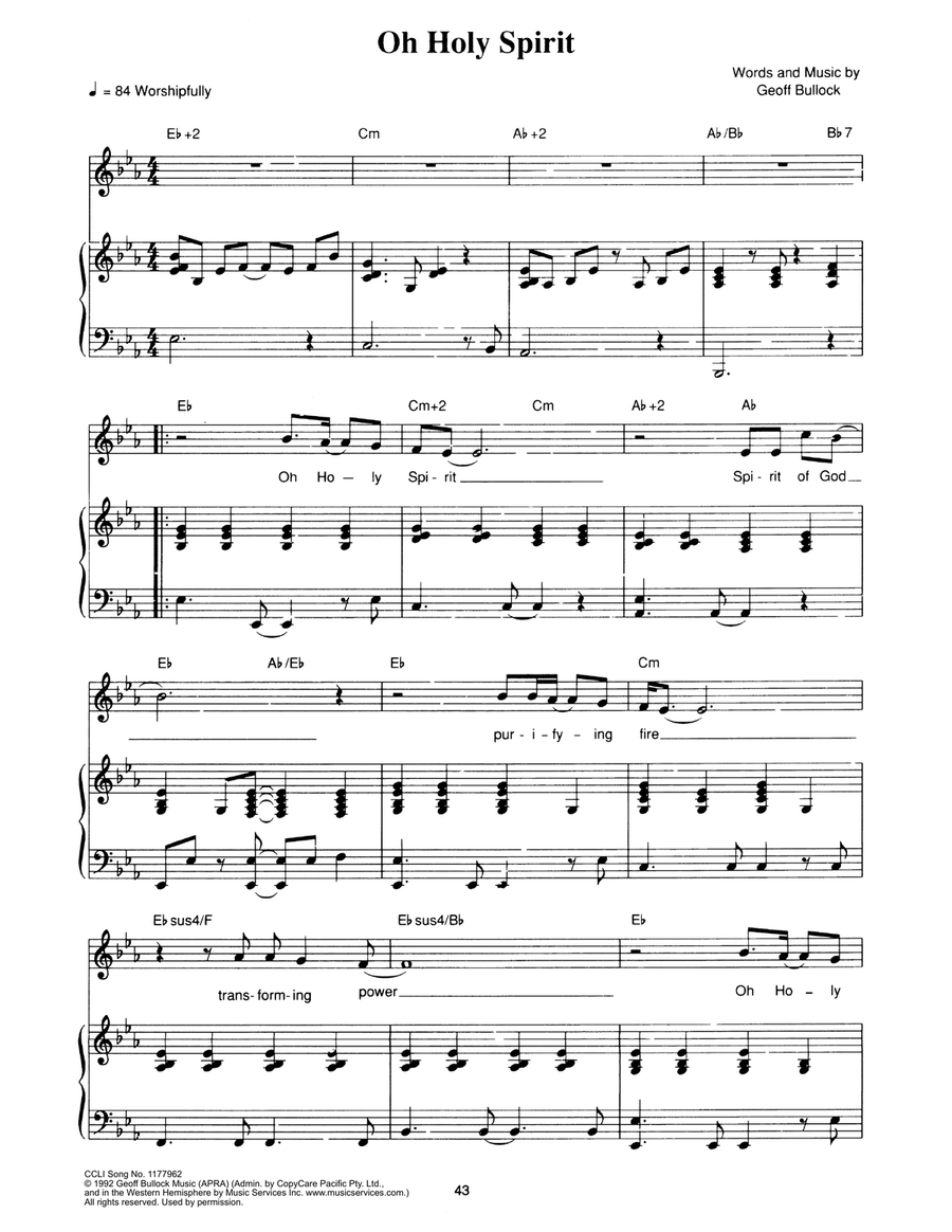 Oh Holy Spirit Piano, Vocal scores gallery preview page 1