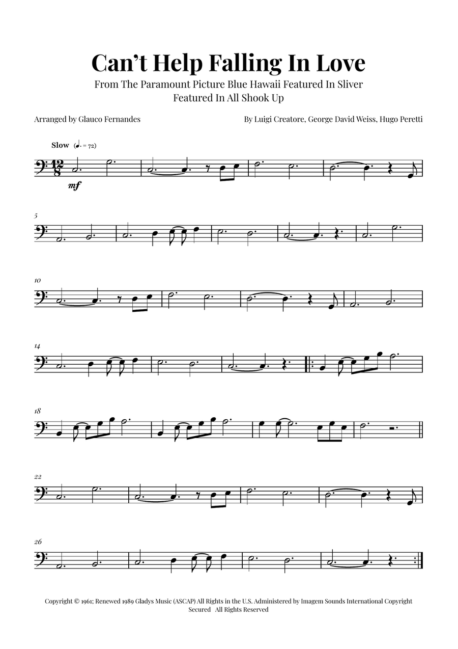 Can't Help Falling In Love Trombone Solo scores gallery preview page 1