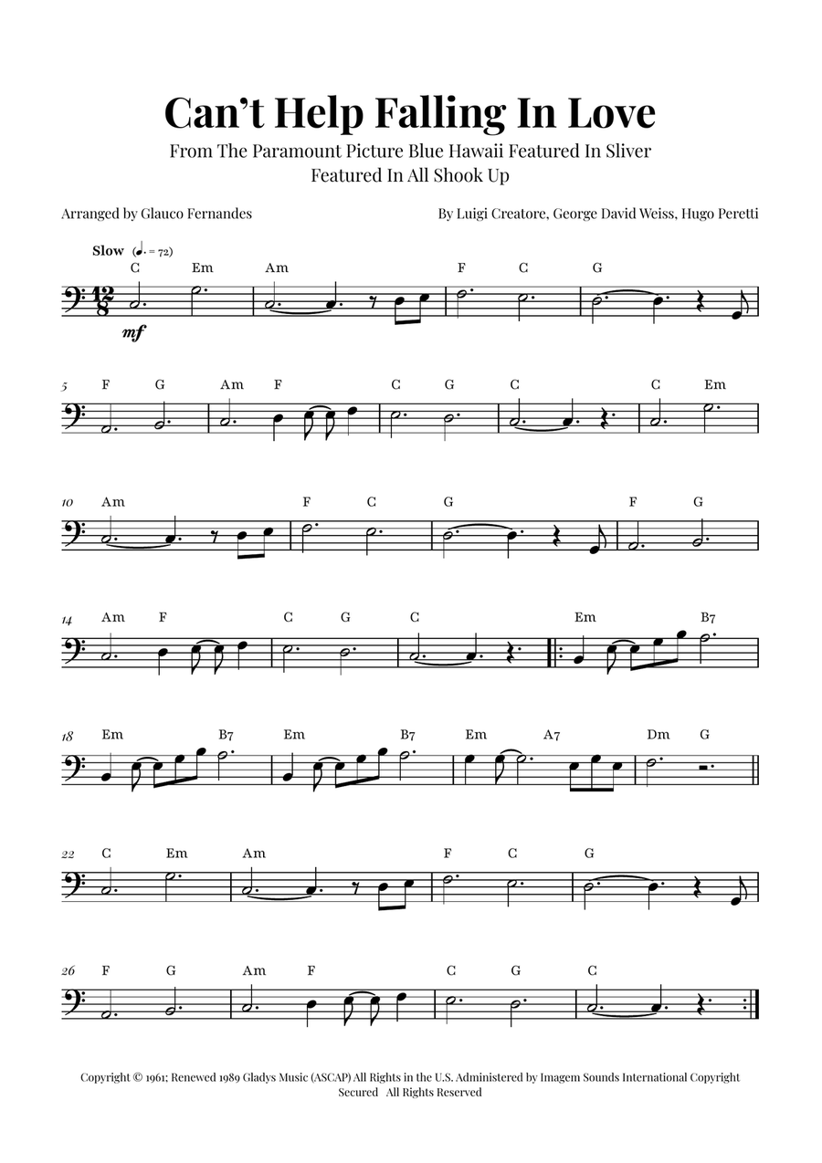 Can't Help Falling In Love Trombone Solo scores gallery preview page 1
