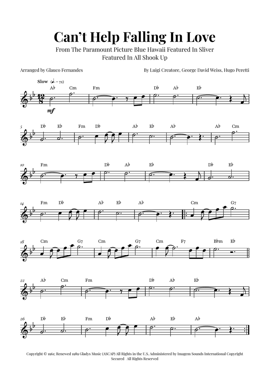 Can't Help Falling In Love Soprano Saxophone scores gallery preview page 1
