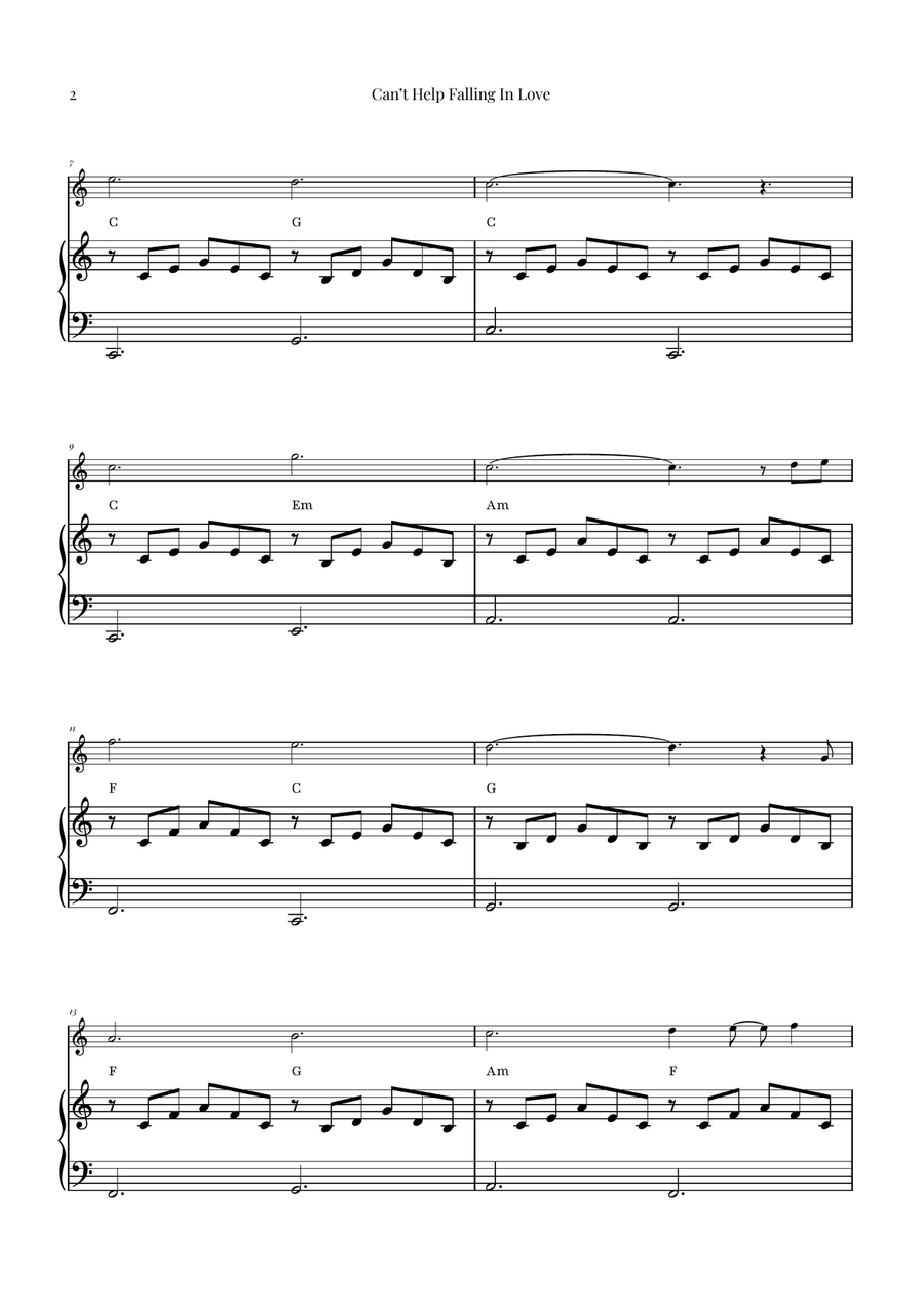 Can't Help Falling In Love C Instrument scores gallery preview page 2