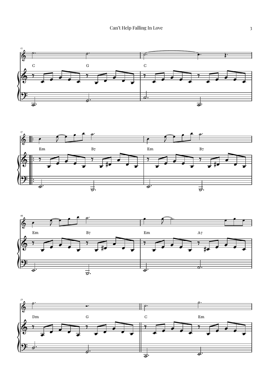Can't Help Falling In Love C Instrument scores gallery preview page 3