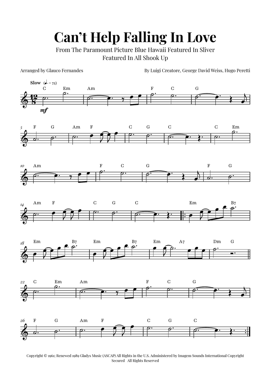 Can't Help Falling In Love Violin Solo scores gallery preview page 1