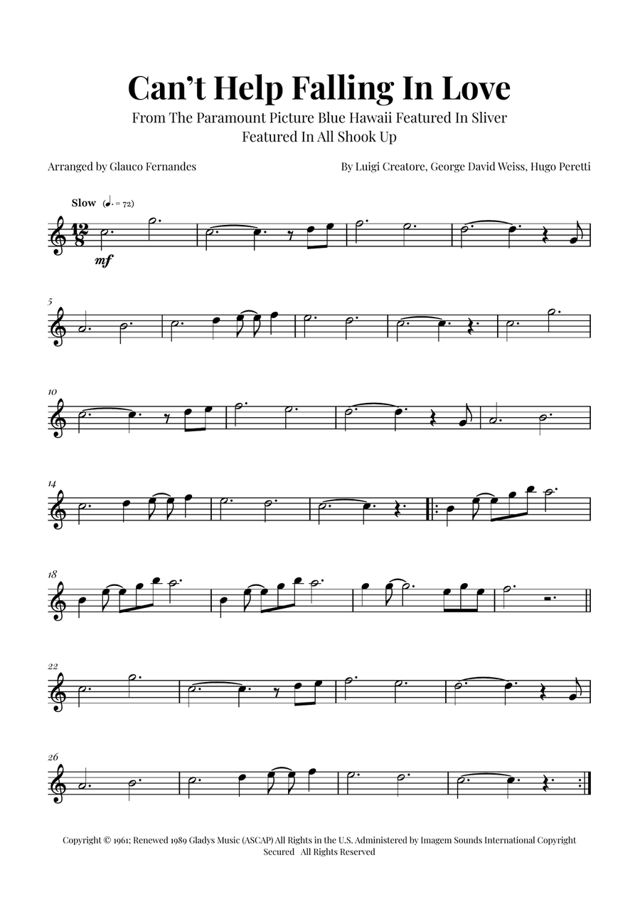 Can't Help Falling In Love Violin Solo scores gallery preview page 1