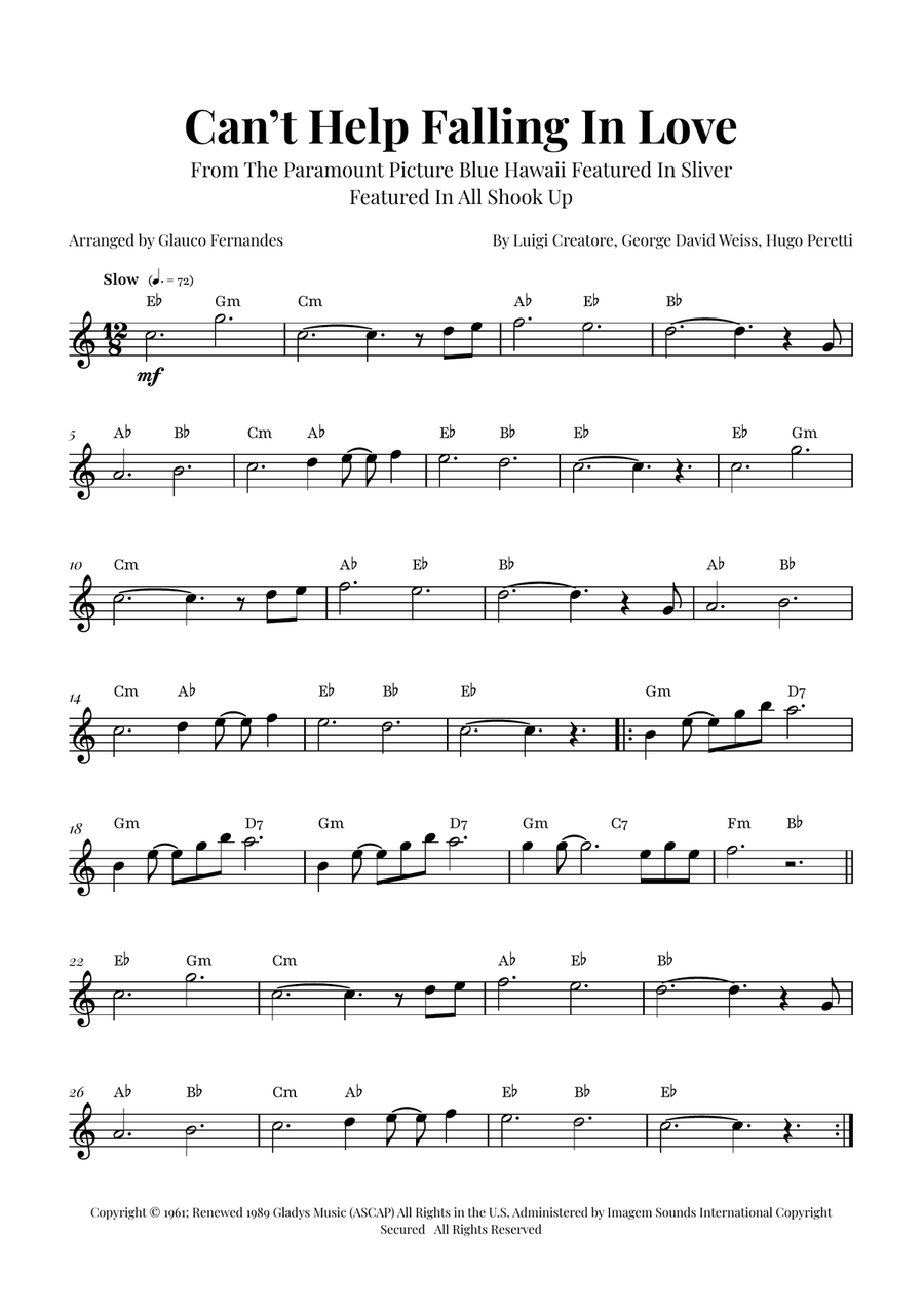 Can't Help Falling In Love Alto Saxophone scores gallery preview page 1