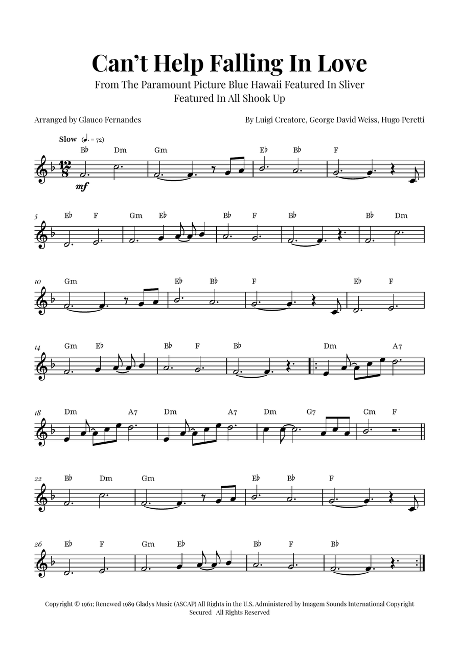 Can't Help Falling In Love Horn Solo scores gallery preview page 1