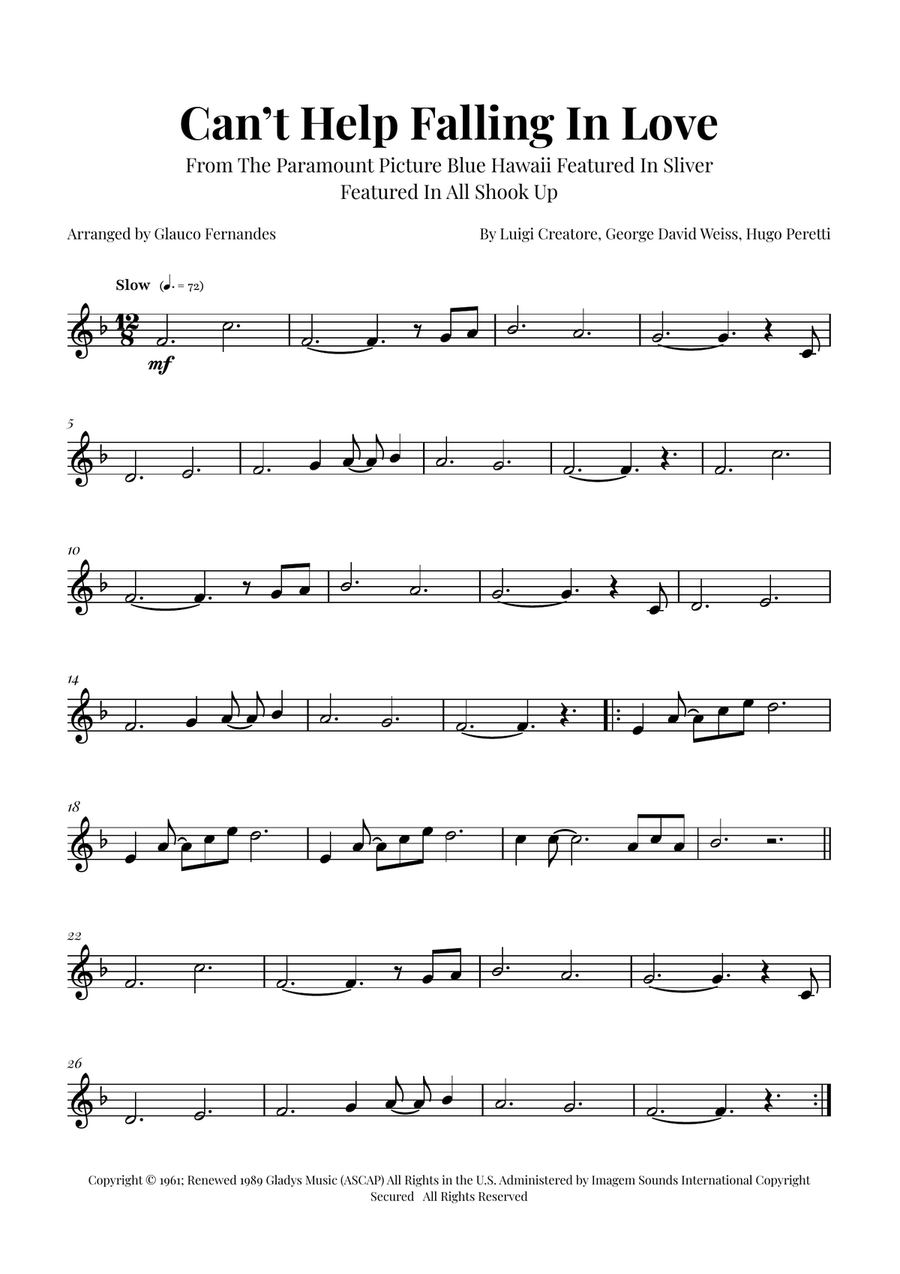 Can't Help Falling In Love Horn Solo scores gallery preview page 1