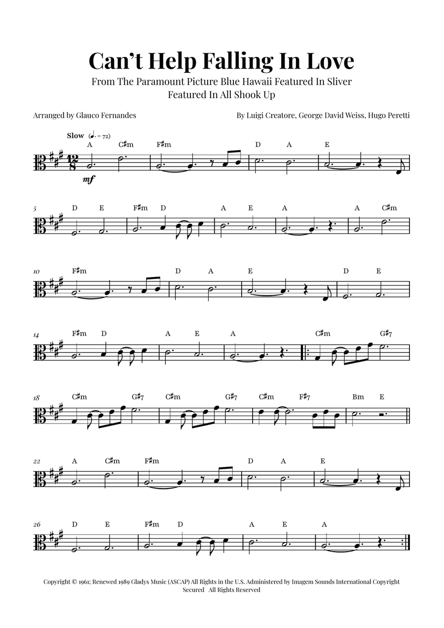 Can't Help Falling In Love Viola Solo scores gallery preview page 1
