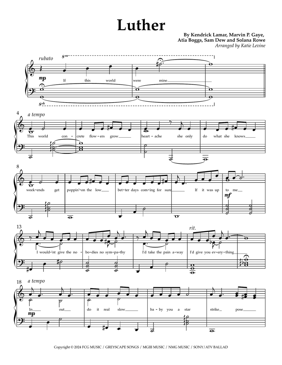 Luther Luther Easy Piano scores gallery preview page 1