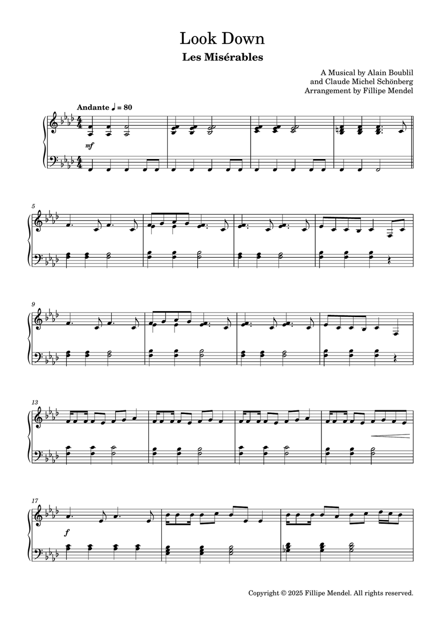Look Down from Les Miserables (easy piano) Easy Piano scores gallery preview page 1