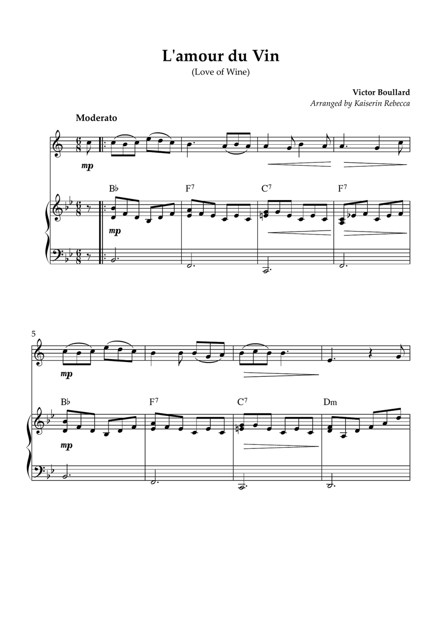 L'amour du Vin (Love of Wine) B-Flat Clarinet scores gallery preview page 1