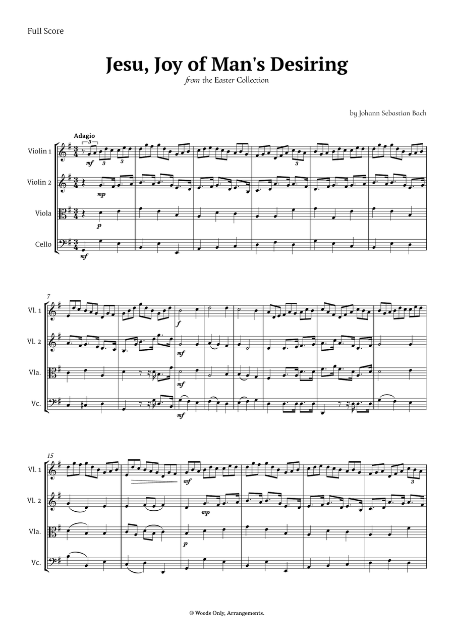 Jesu, Joy of Man's Desiring by Bach for String Quartet String Quartet scores gallery preview page 1