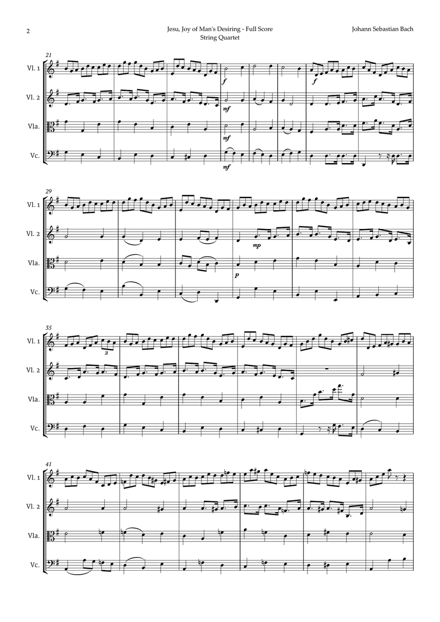 Jesu, Joy of Man's Desiring by Bach for String Quartet String Quartet scores gallery preview page 2