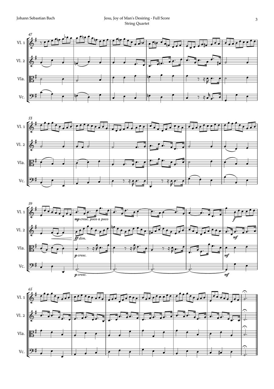 Jesu, Joy of Man's Desiring by Bach for String Quartet String Quartet scores gallery preview page 3