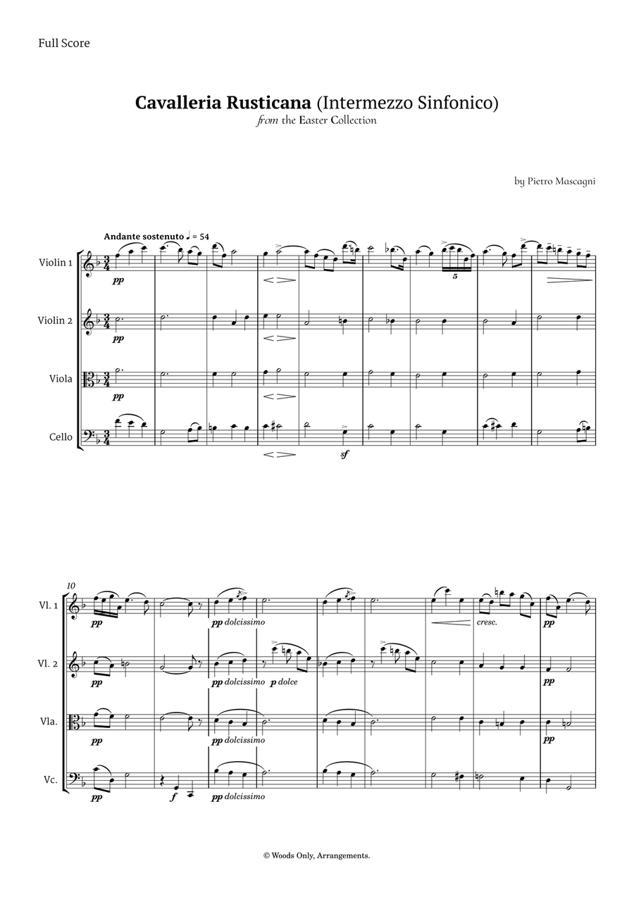 Intermezzo Sinfonico by Pietro Mascagni for String Quartet String Quartet scores gallery preview page 1