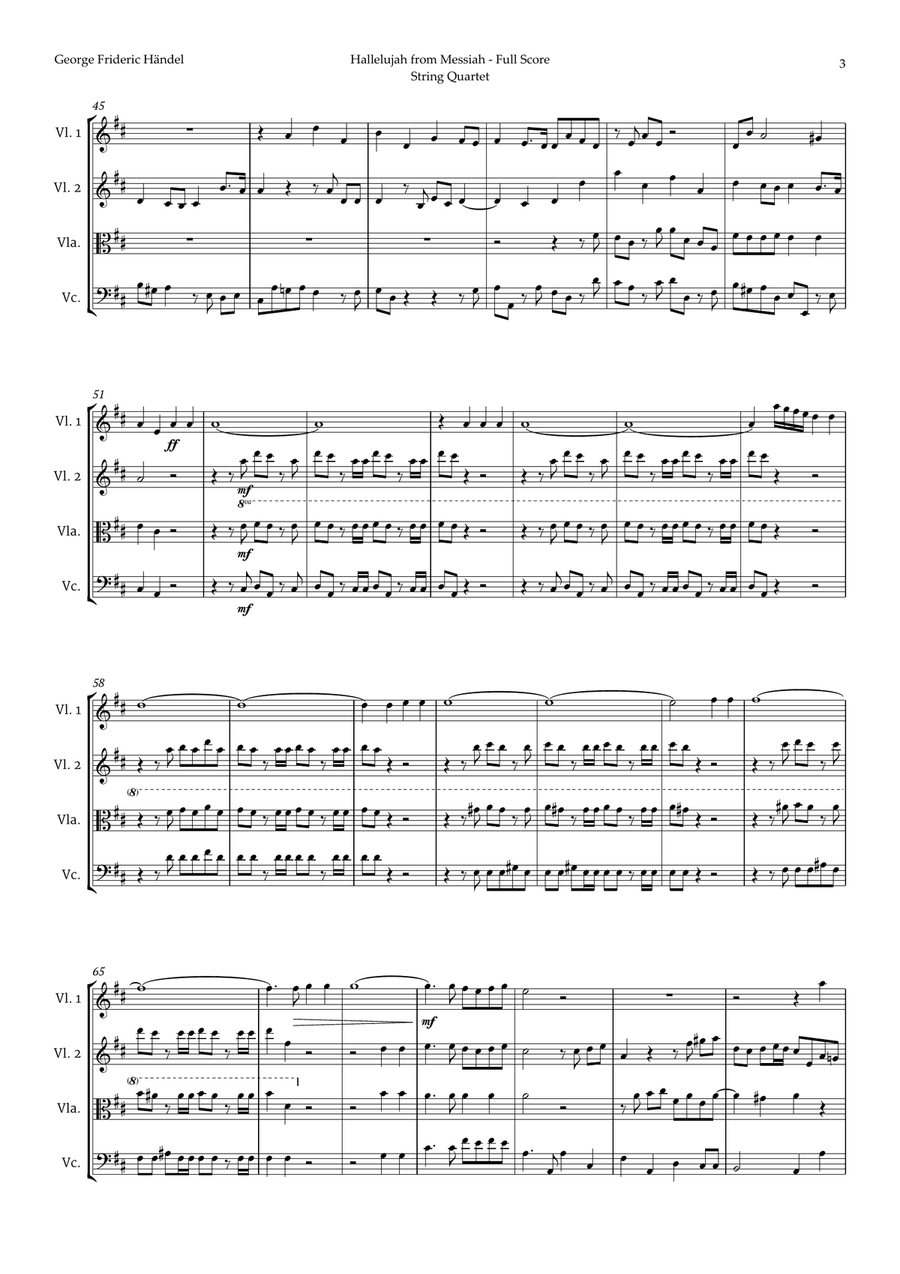 Hallelujah by Friedrich Händel for String Quartet String Quartet scores gallery preview page 3