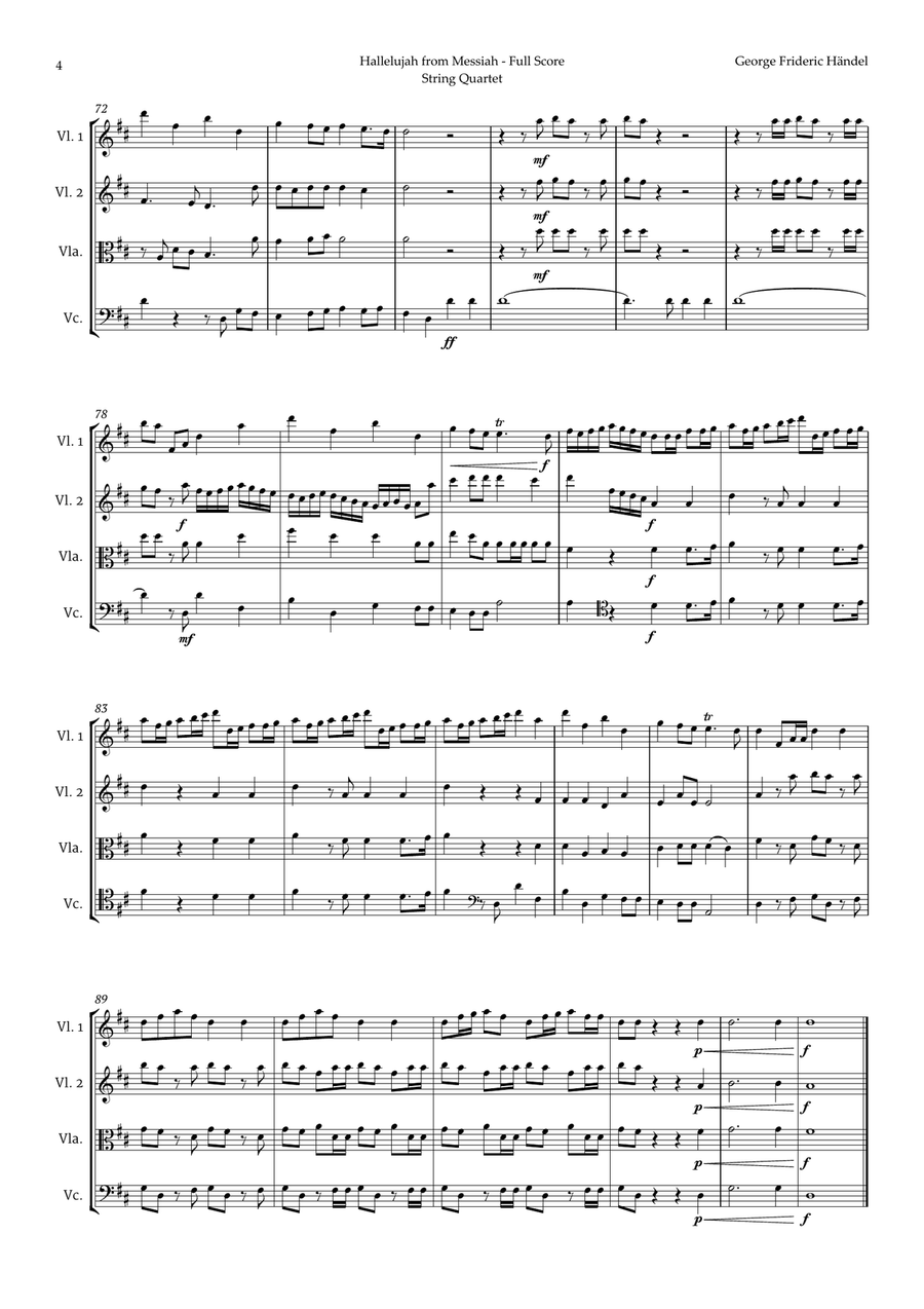 Hallelujah by Friedrich Händel for String Quartet String Quartet scores gallery preview page 4