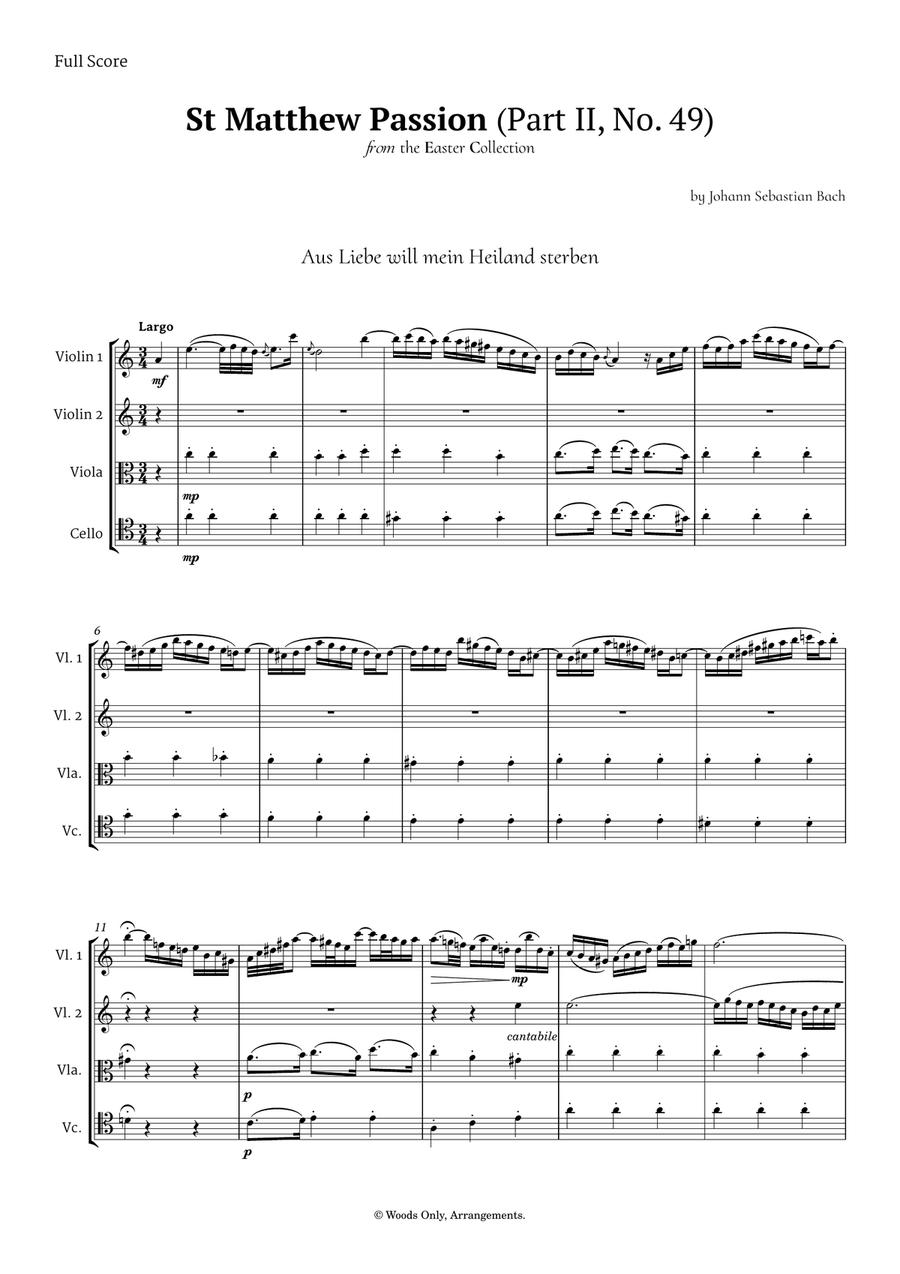 Aus Liebe will mein Heiland sterben by Bach for String Quartet String Quartet scores gallery preview page 1