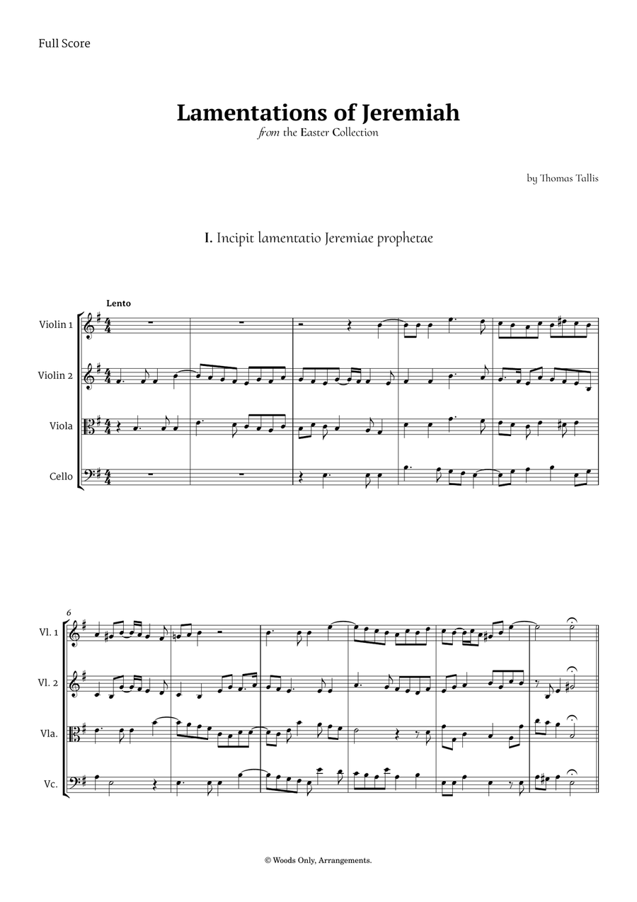 Lamentations of Jeremiah by Thomas Tallis for String Quartet String Quartet scores gallery preview page 1
