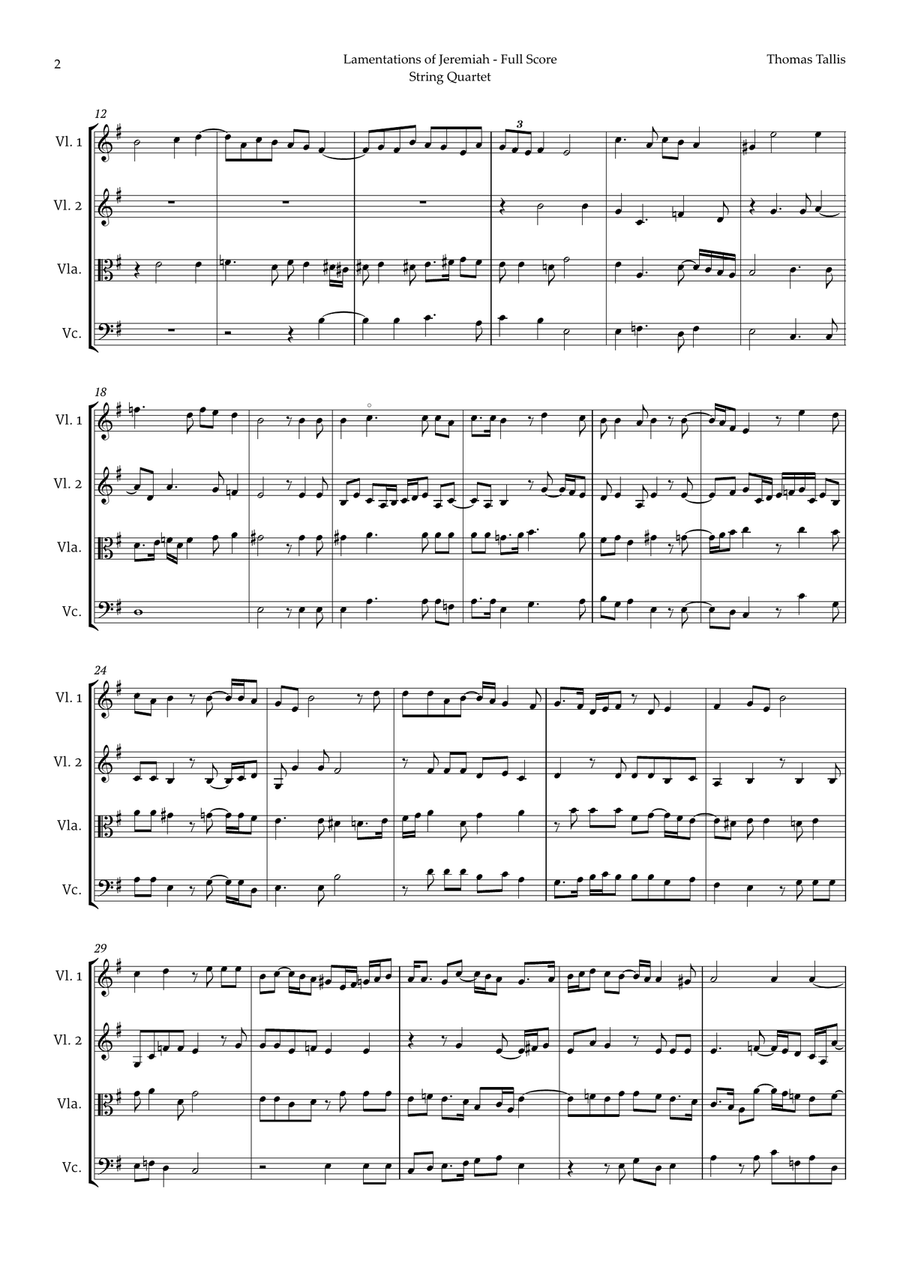 Lamentations of Jeremiah by Thomas Tallis for String Quartet String Quartet scores gallery preview page 2