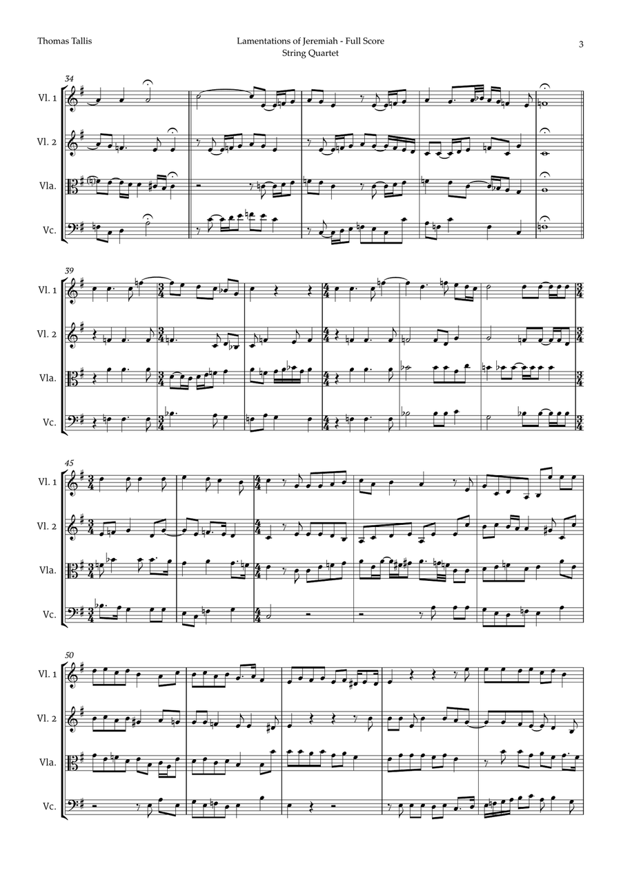 Lamentations of Jeremiah by Thomas Tallis for String Quartet String Quartet scores gallery preview page 3