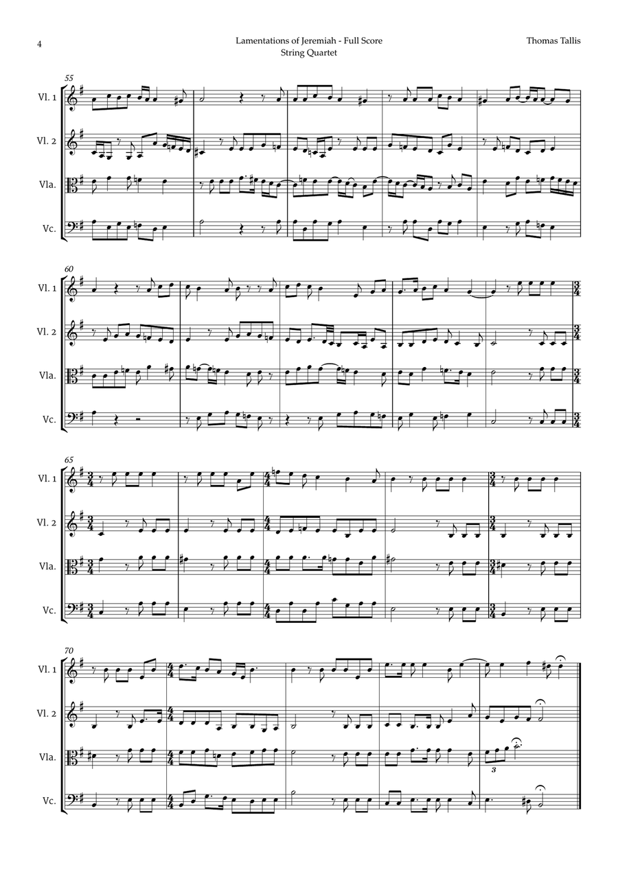 Lamentations of Jeremiah by Thomas Tallis for String Quartet String Quartet scores gallery preview page 4
