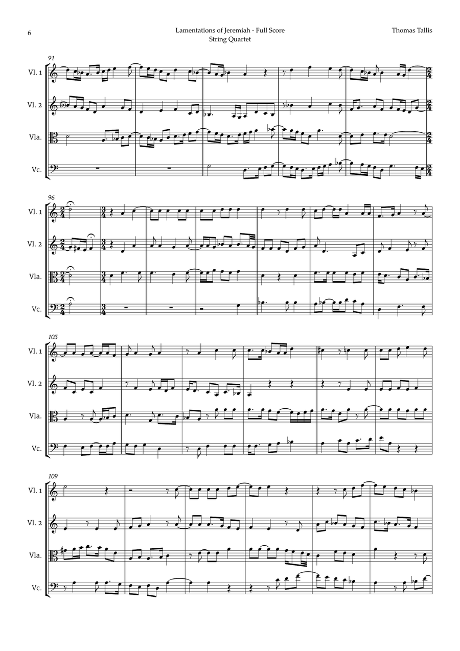 Lamentations of Jeremiah by Thomas Tallis for String Quartet String Quartet scores gallery preview page 6