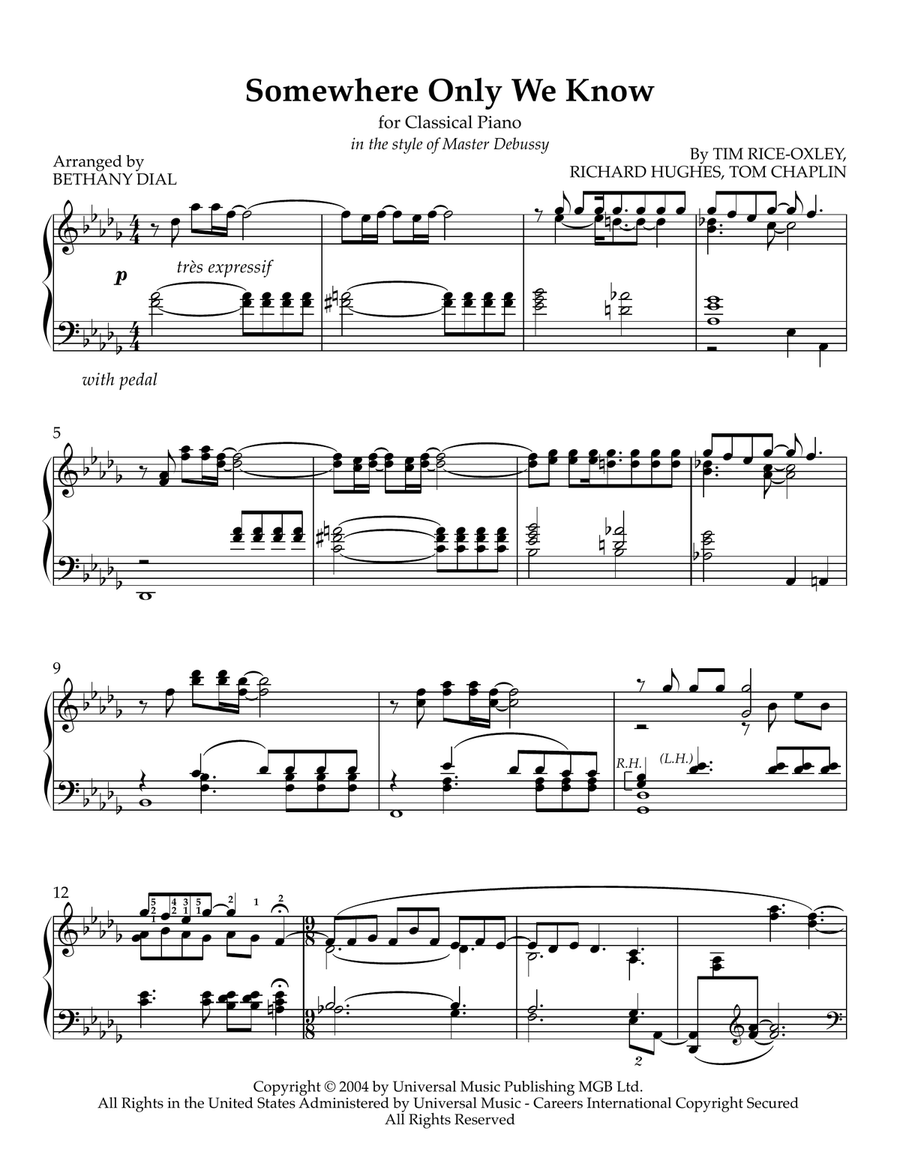 Somewhere Only We Know Somewhere Only We Know Piano Solo scores gallery preview page 2
