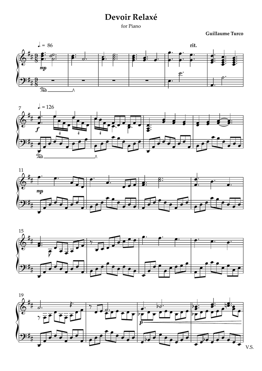 Devoir Relaxé Piano Solo scores gallery preview page 1
