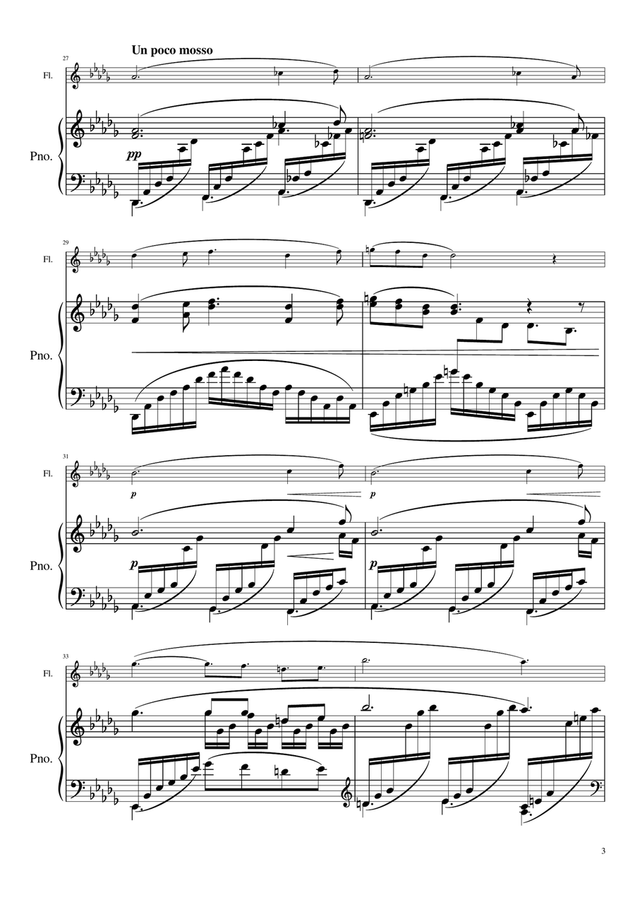 Claude Debussy - Suite Bergamasque, L.75: III. Clair de lune (Arr. for Flute & Piano) Original Flute Solo scores gallery preview page 3