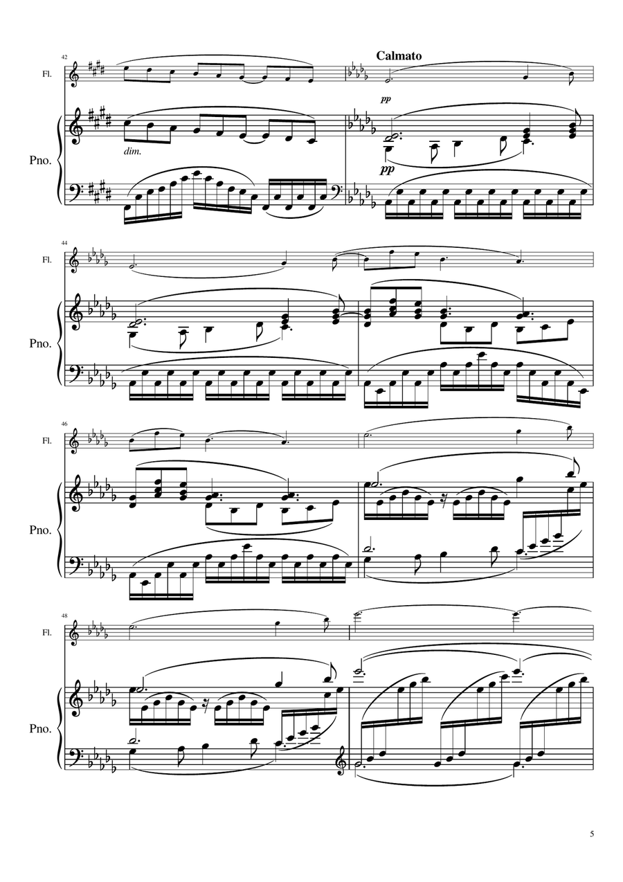 Claude Debussy - Suite Bergamasque, L.75: III. Clair de lune (Arr. for Flute & Piano) Original Flute Solo scores gallery preview page 5