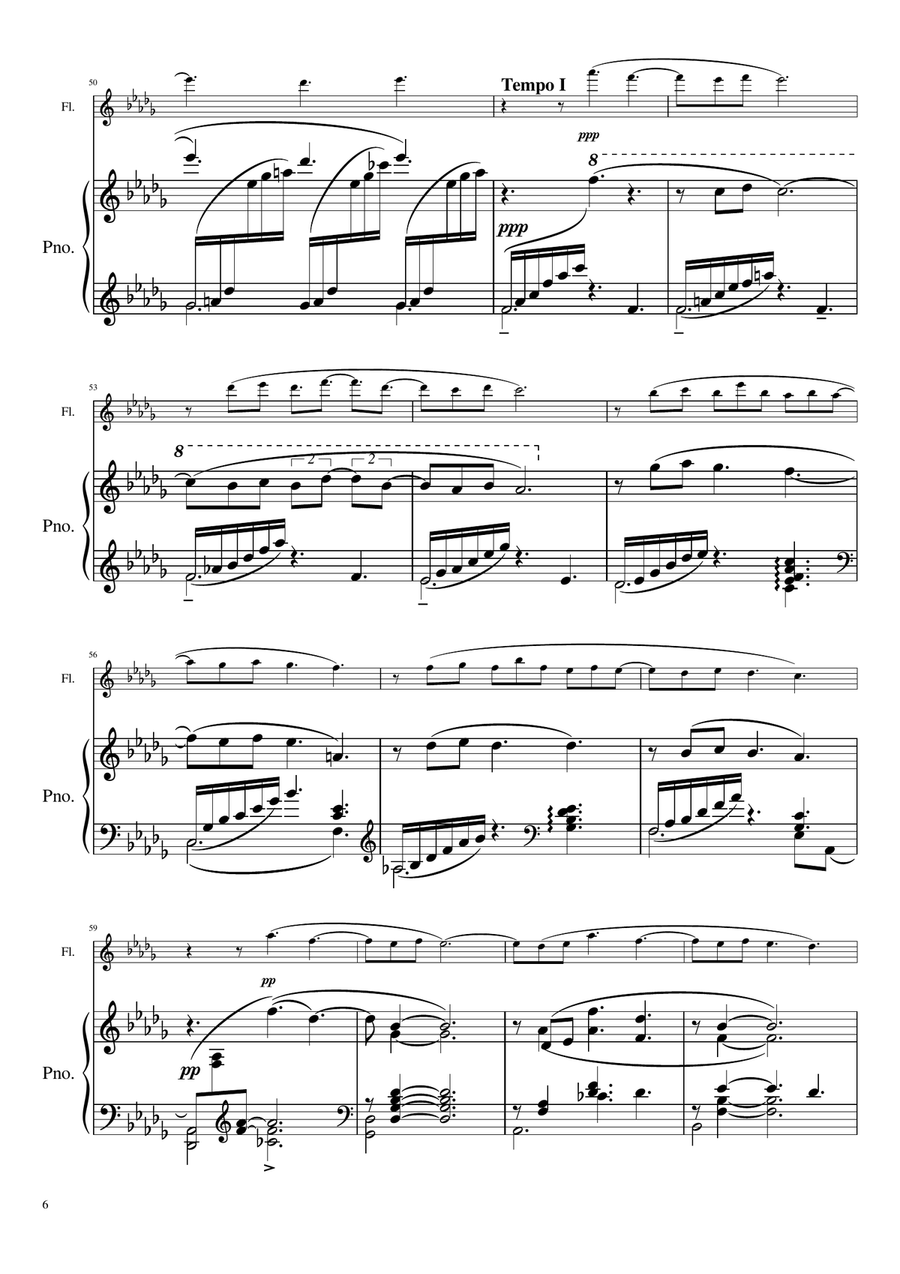 Claude Debussy - Suite Bergamasque, L.75: III. Clair de lune (Arr. for Flute & Piano) Original Flute Solo scores gallery preview page 6