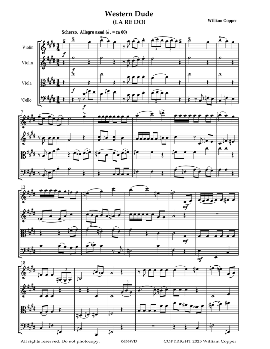 Western Dude (LA RE DO) - Score Only String Quartet scores gallery preview page 1