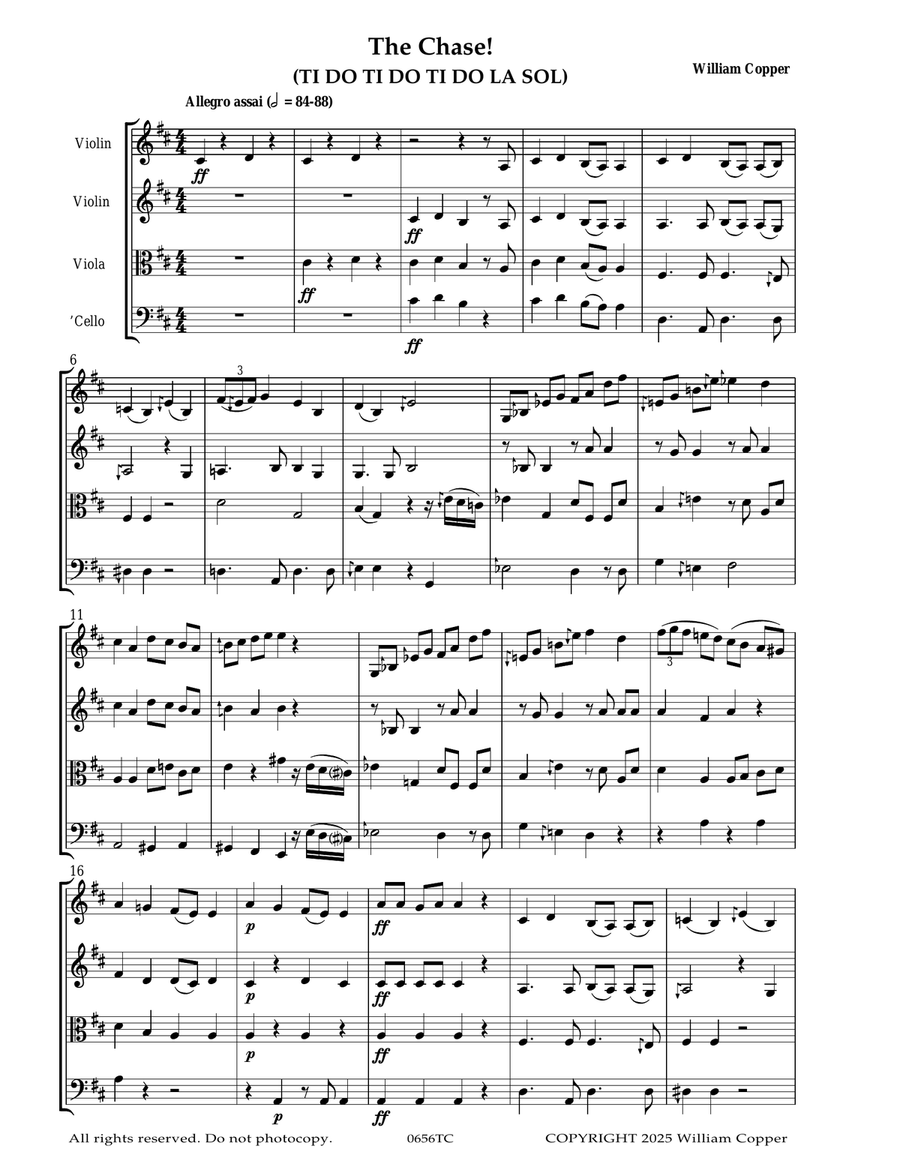 The Chase (TI DO TI DO TI DO LA SOL) - Score Only String Quartet scores gallery preview page 1
