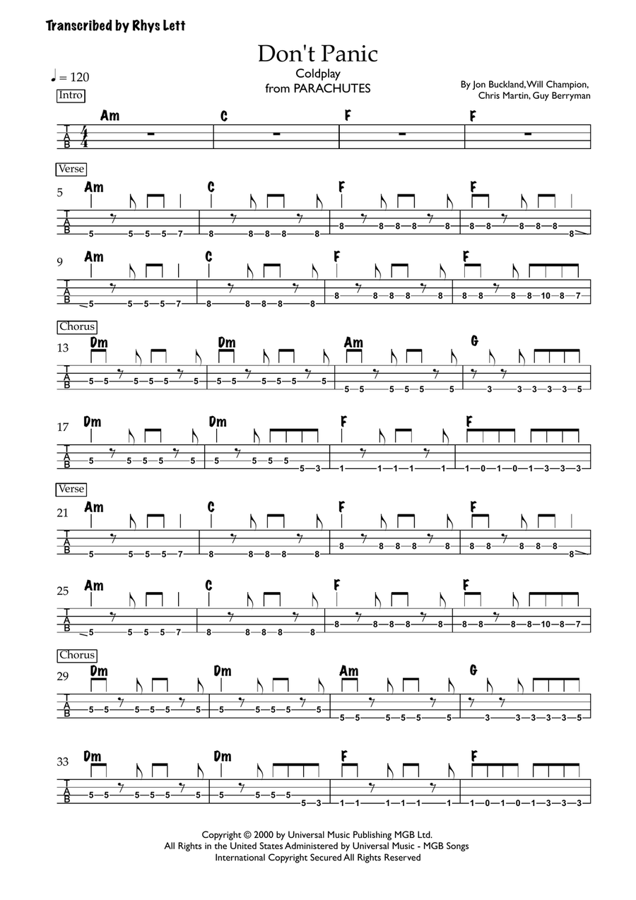 Don't Panic Don't Panic Acoustic Guitar scores gallery preview page 1