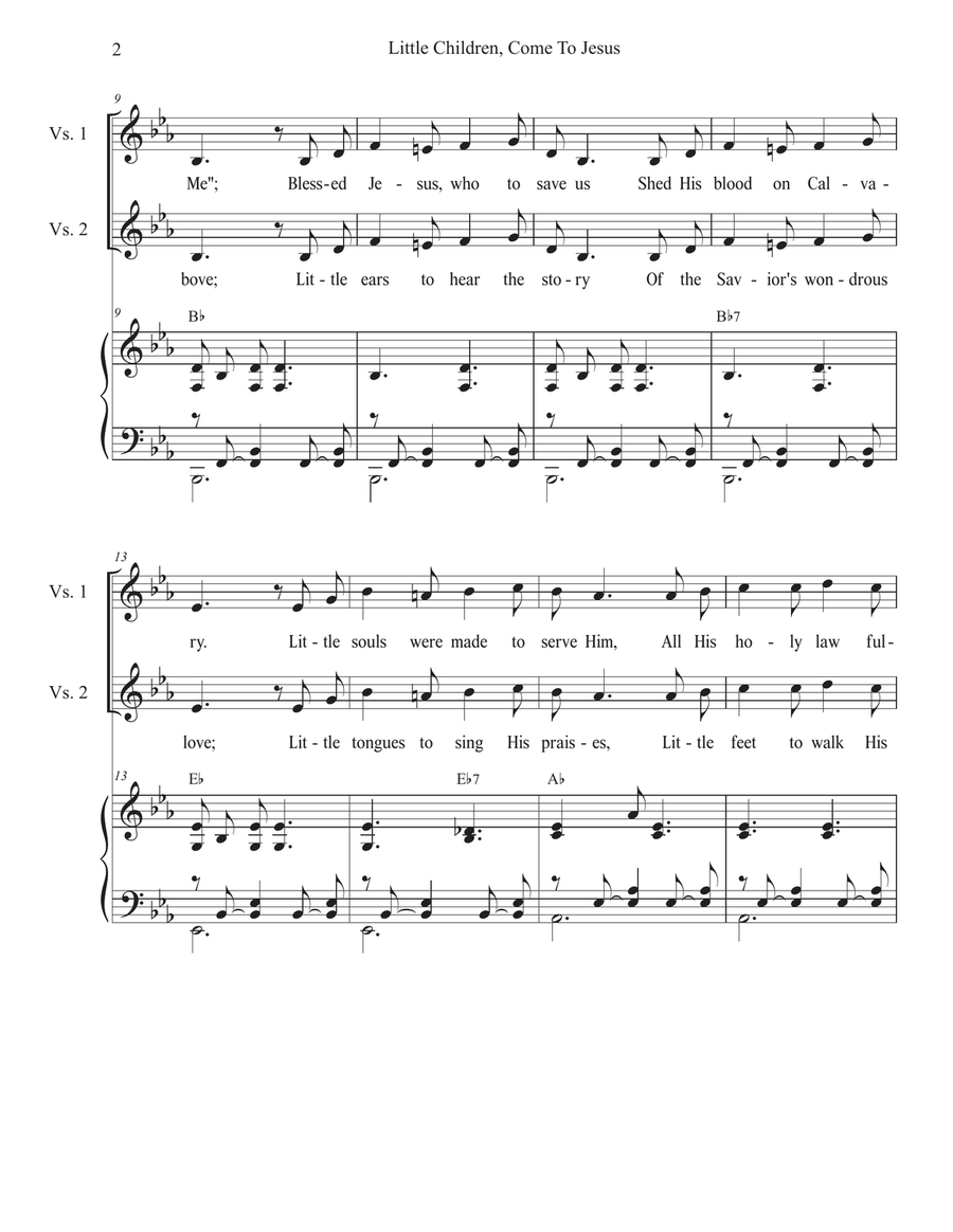 Little Children, Come To Jesus (Unison choir) Unison Choir scores gallery preview page 2