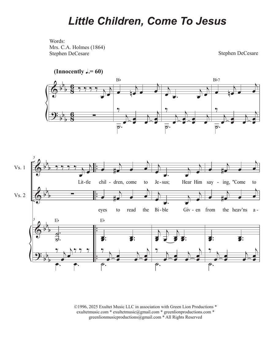 Little Children, Come To Jesus (Vocal solo) Piano, Vocal scores gallery preview page 1