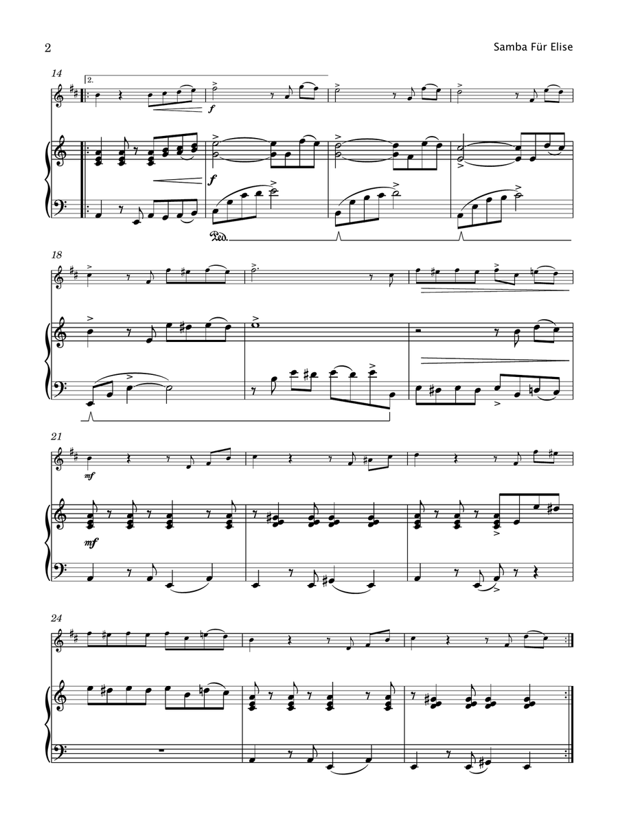 Samba Fur Elise (Clarinet & Piano) B-Flat Clarinet scores gallery preview page 3