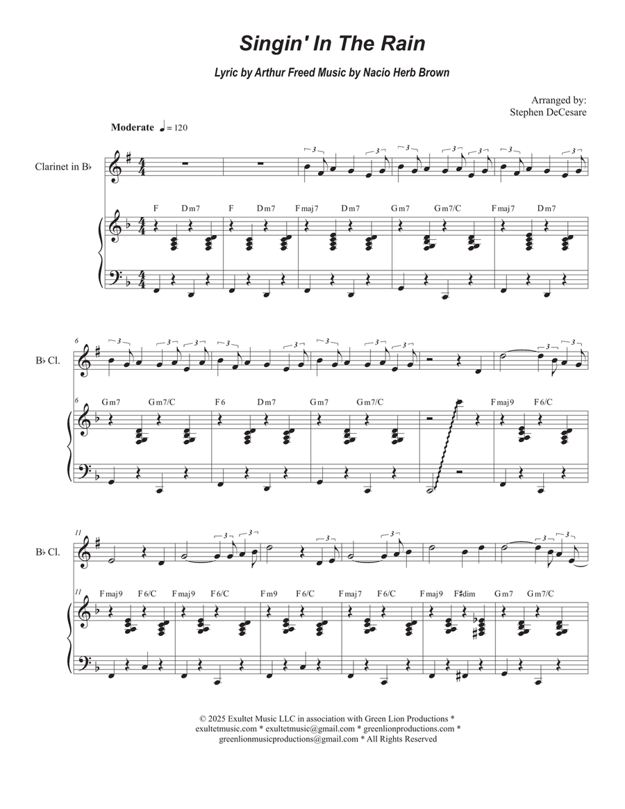 Singin' In The Rain (Bb-Clarinet solo and Piano) B-Flat Clarinet scores gallery preview page 1