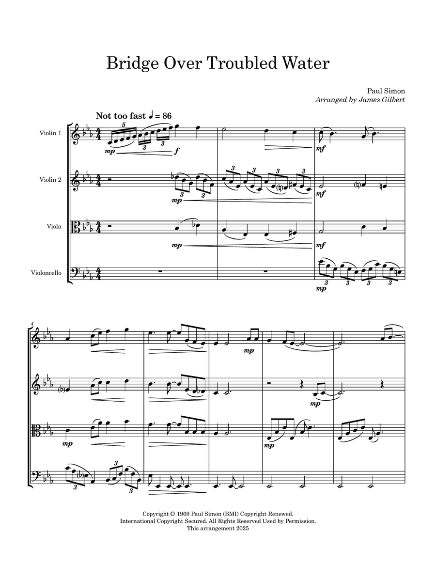 Bridge Over Troubled Water String Quartet scores gallery preview page 3