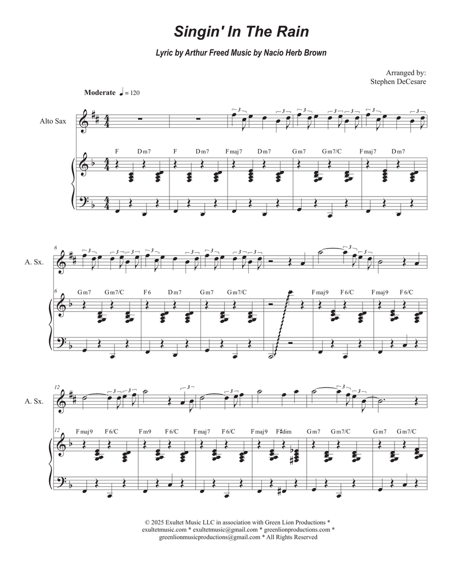 Singin' In The Rain (Alto Saxophone and Piano) Alto Saxophone scores gallery preview page 1