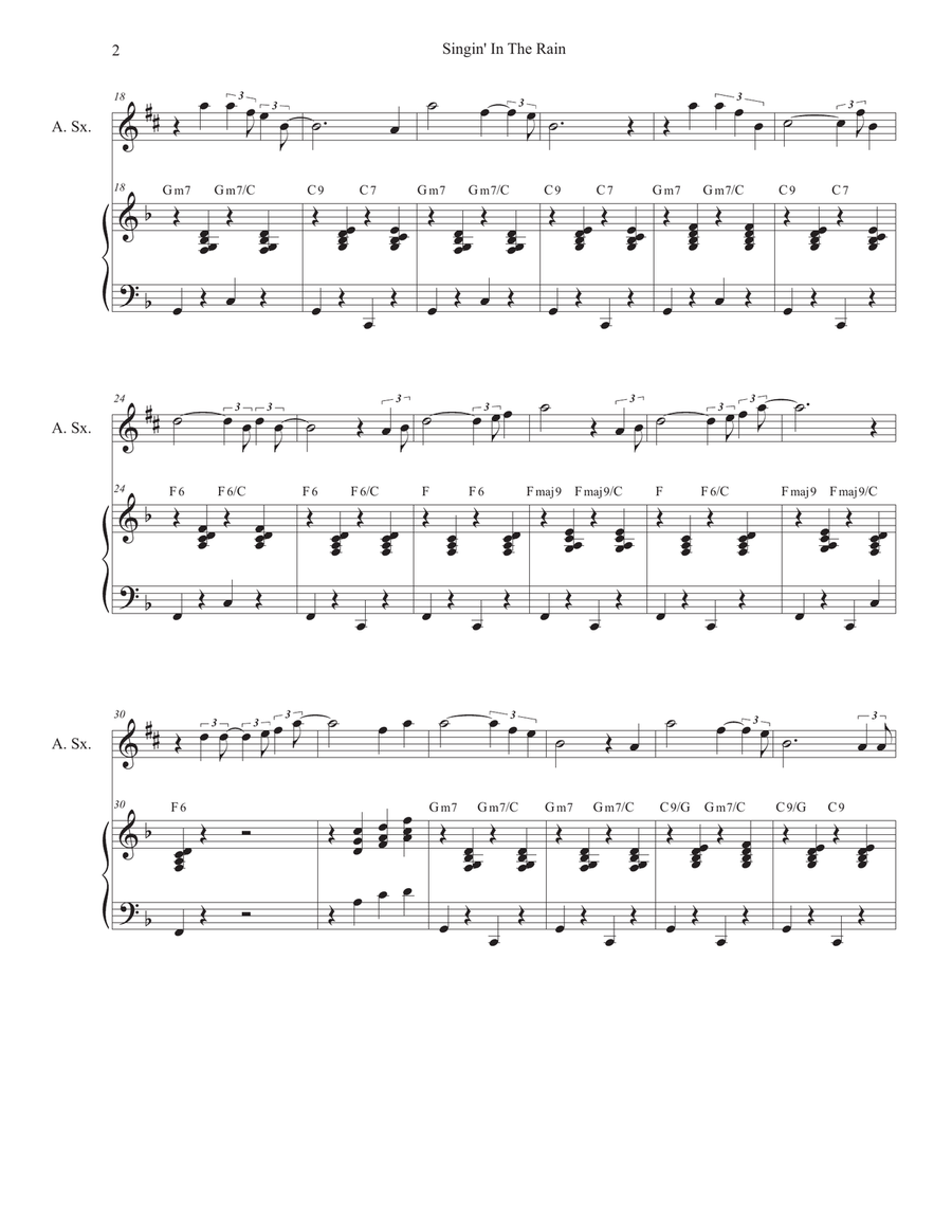 Singin' In The Rain (Alto Saxophone and Piano) Alto Saxophone scores gallery preview page 2