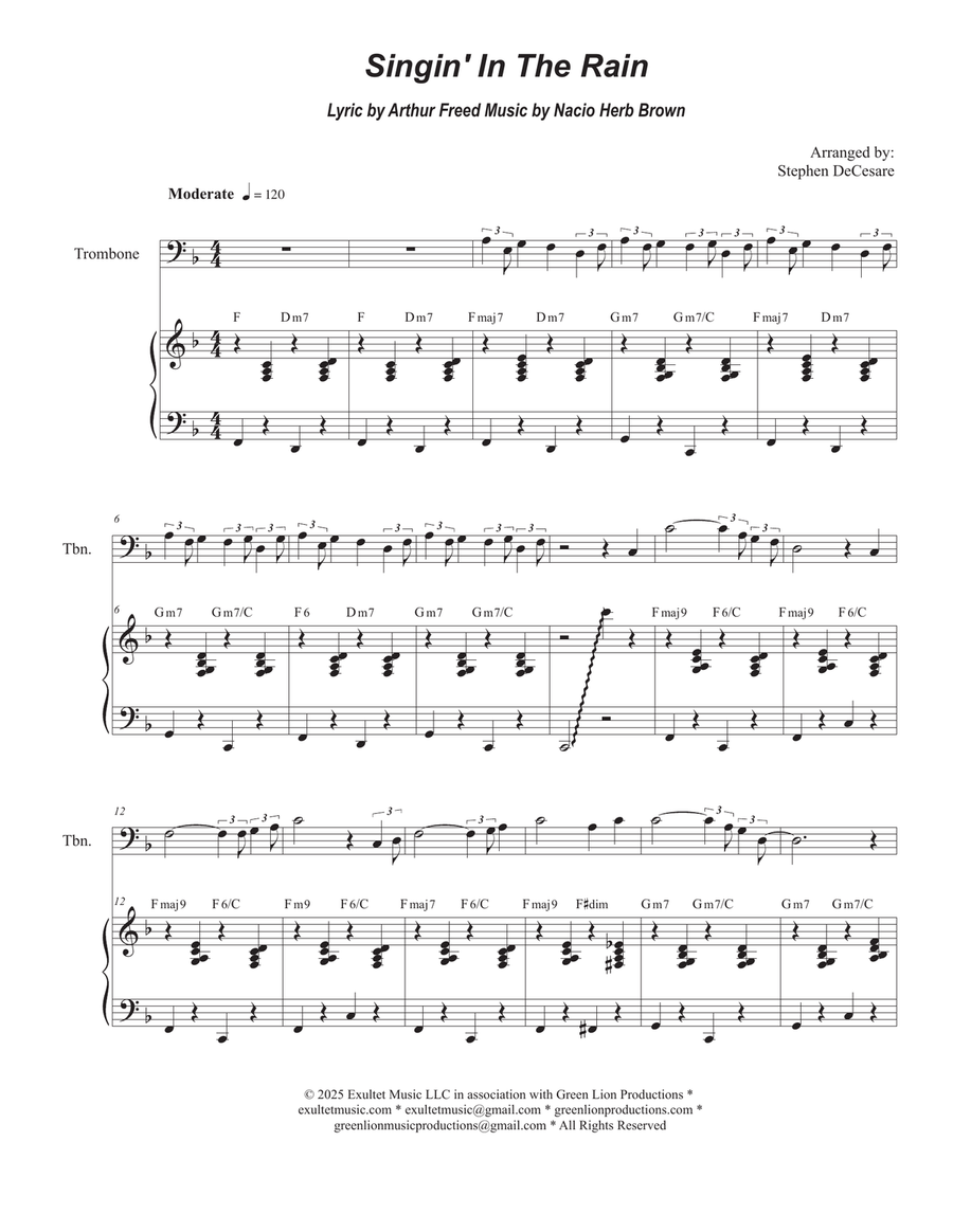 Singin' In The Rain (Trombone solo and Piano) Piano scores gallery preview page 1